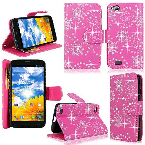 Cellularvilla Wallet Case for BLU Life Play L100A Pink Glitter Pu Leather Wallet Card Flip Open Pocket Case Cover Pouch