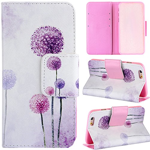 6s Case,Printing PU Leather iPhone 6 Cover,Flip Protective Case with Stand for iPhone 6s 4.7 Inch,Printed Series Clear Case with card holder for iPhone 6 4.7"(Purple Dandelion)