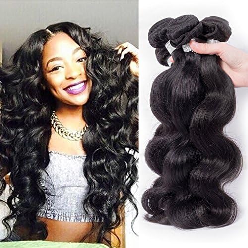 Junbeauty Hair Brazilian Virgin Hair 3 Bundles Deal 100% Unprocessed Virgin Brazilian Body Wave Hair Human Hair Weave Natural Black Color (10 12 14)