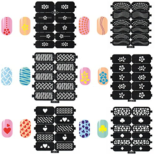 BTArtbox 6 Packs PVC Nail Vinyls Self-adhesive Stencil Stickers Airbrush Stencils Nail Art Set - Heart/Flower/Web/Dot