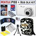 Pentax Optio P80 12.1MP Digital Camera (White) + 8GB Deluxe Accessory Kit