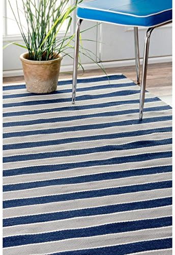 nuLOOM Handmade Flatweave Resort Stripes Blue Rug (7'6 x 9'6)
