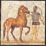 Charioteers of the Four Factions of Circ By Unknown. ART PRINT ON CANVAS with 3/4 inch deep bars. Size: 13 x 13 Inches