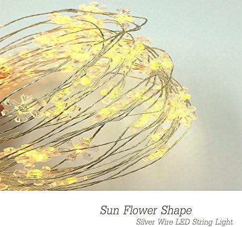 XYZER Sunflower Shape Dimmable LED String Lights Silver Wire 33ft 100 individual LEDs Starry Light with CE &amp;FCC Certified 12V Power Adapter, Warm White, Remote controller, for Holiday Christmas Wedding Party and Home Decoration