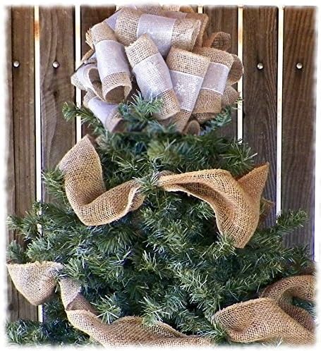 10 Inch Silver Ribbon and Burlap Christmas Tree Topper with Burlap Garland