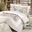[Netany] 100% Cotton 3PC Floral Vermicelli-Quilted Patchwork Quilt Set (Full/Queen Size)