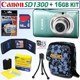 Cheap Canon PowerShot SD1300IS 12 MP Digital Camera (Green) + 16GB Accessory Kit