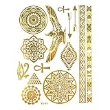 Wrapables Celebrity Inspired Temporary Tattoos in Metallic Gold Silver and Black, Large, Egyptian Motif