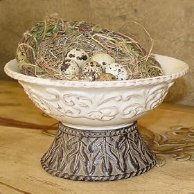 9.5in Serving Bowl w Metal Pedestal - Cream by Gracious Goods