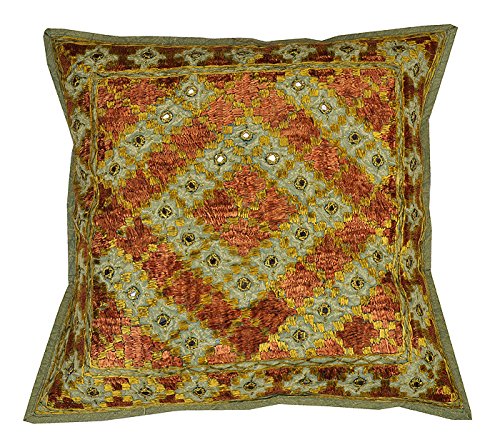 Imagen 2 de Cojín Hecho a mano con hilo de seda bordado a mano y tamaño Mirror Work 16 x 16 pulgadas Juego de 2 piezas