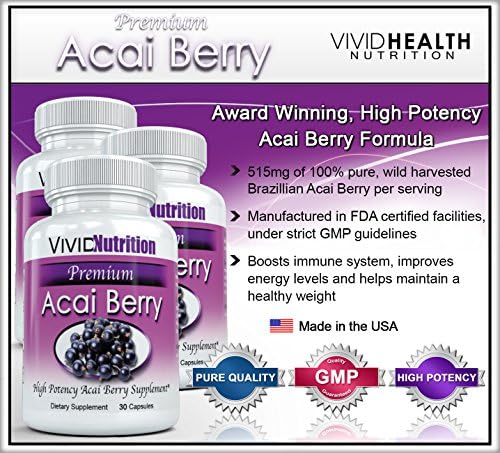 PREMIUM ACAI (3 Bottles) - High Potency, Pure Acai Berry - All-Natural Weight Loss, Colon Cleanse, Detox, Antioxidant Superfood Supplement. 515mg Per Capsule