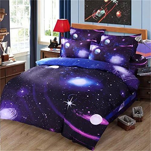 FaloUM Queen Size Kids Bedding Space Print,Universe Outer Space Themed Galaxy Duvet Cover Sets,Universe Outer Space Themed Bedding Sets 4pc,100% Polyester (No Comforter),Queen Size 3pc