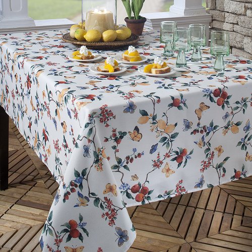 Papillion Printed Fabric Tablecloth, 60-Inch by 84-Inch
