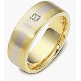 7.5mm Princess Cut Diamond Titanium & 14 Karat Yellow Gold Wedding Band Ring