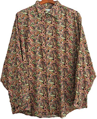 Mens Silk Blend Camp Shirt Long Sleeve Paisley Casual Cool (Medium, Brown)