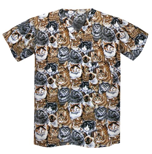 Cats CAT Scrubs Top Shirt-Size SM- 100% Natural Cotton - NOT a CHEAP BLEND - For HIM or HER- GIFT Ideas for Man Men Woman Women Ladies Nurses MOM Mother or DAD Father