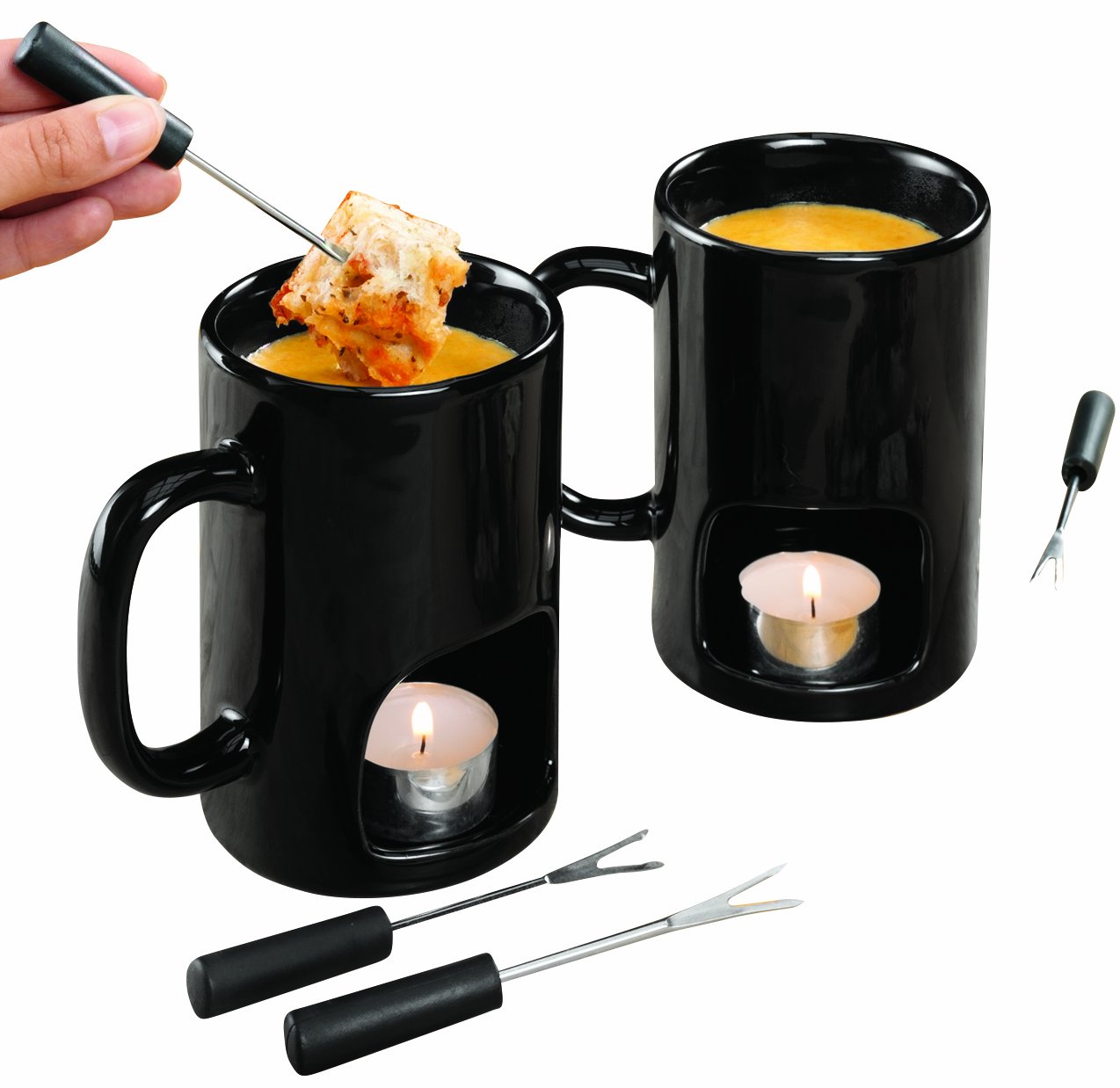 NEW Fondue Mugs 2 Cup Set, Melted Chocolate, Cheese Dip Candle Cups