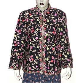 Womens Jacket Wool Fabric Hand Embroidery Evening Dress Handmade in Kashmir Size L by ShalinCraft