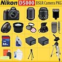 Nikon D5000 12.3 Mp Dx Digital SLR Camera with 2.7-inch Vari-angle LCD (Includes Manufacturer's Supplied Accessories) with 18-55mm +55-200mm Vr Lens + Huge Accessories Package Including Wide Angle Macro Lens + 2x Telephoto + 3 Pc Filter KIT + 8gb Sdhc Memory Card + 2x Extended Life Batteries + Carrying Case + Tripod & Much More !!