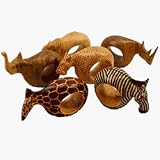 Mahogany Wood Animal Napkin Rings   Set of Six