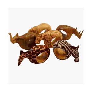Mahogany Wood Animal Napkin Rings - Set of Six