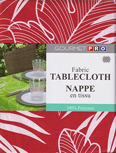 Tropical Breeze Leaf Print Fabric Tablecloth (60 Round, Red)