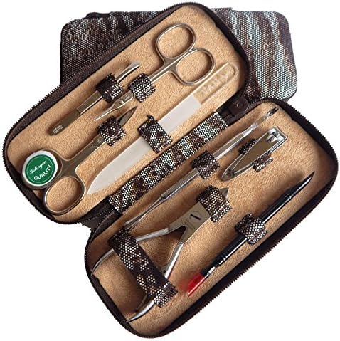 VAMA Beauty Leopard Effect Leather Ladies Manicure Pedicure Set with Glass Nail File