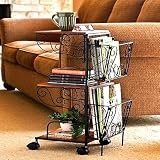 WOOD AND METAL 3 TIER ROLLING ACCENT TABLE