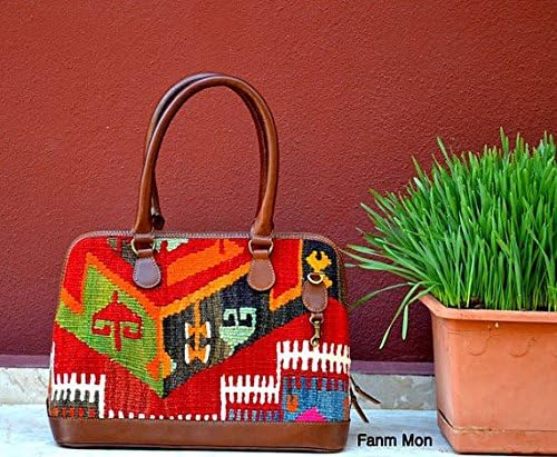 Kilim Bag Handbag Leather Boho Ethnic Bohemian Fashion Trendy NYC La City Carry on Travel Bag Chloe Kaya Selection Unique One of a Kind Cn2