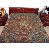 Beaded Cashmere Queen Coverlet Bedspread Indian Bedding by NovaHaat