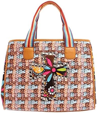 Women's Peach Pattern Cross Accent Tote Bag