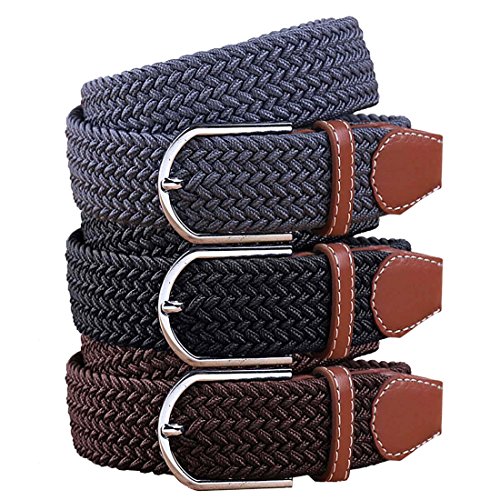BMC Mens Wear 3pc Stretchy Woven Design Tricolor One Size Adjustable Belt Set
