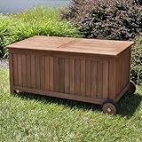 4 ft Teak Wood Storage Bench on Wheels