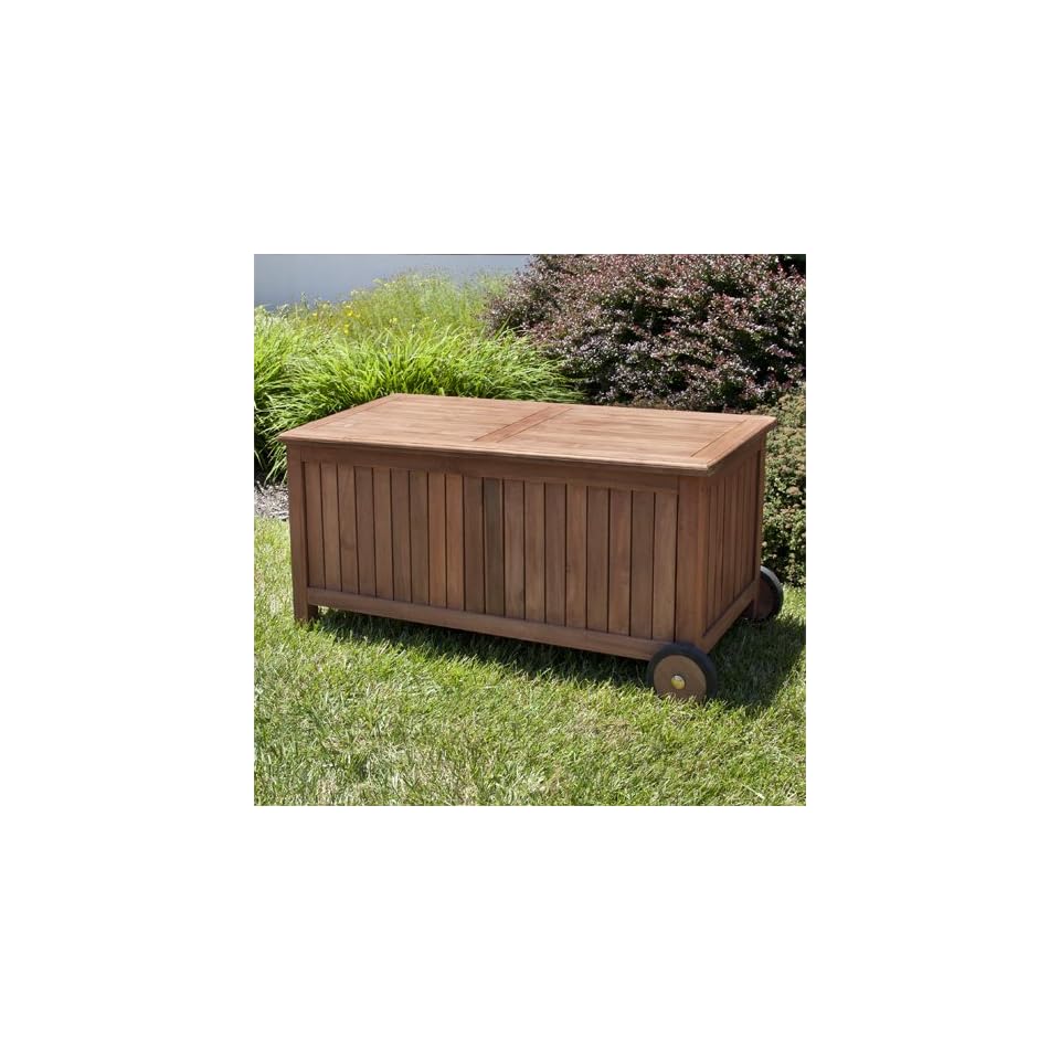 4 ft Teak Storage Bench on Wheels