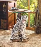 White Tiger Sculptural Base Home Accent Glass Top Table