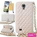 Galaxy S4 Case,OMIU(TM)Luxury Fashion Camellia Pendant Rhombus Handbag Metal Chain Style Superior Soft PU Leather Grid Purse Wallet Case Cover For Samsung Galaxy S4 i9500(White),Sent Screen Protector+Stylus+Cleaning Cloth