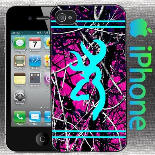 Country Girl Hot Pink Camo and Light Blue Buck Iphone 4 / 4s Case Hard Snap on Back Cover