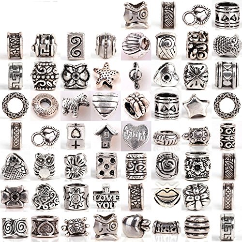 RUBYCA Tibetan Silver Tone Color Spacer Loose Beads Fit European Charm Bracelet Mix Lot For DIY