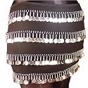 Belly Dance Coin Hip Scarf, Four Row Rectangle, Georgette Fashion Colors Available