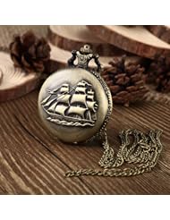 Youyoupifa Bronze Alloy Boats Pattern Carved Vintage Style Antique Pocket Watch