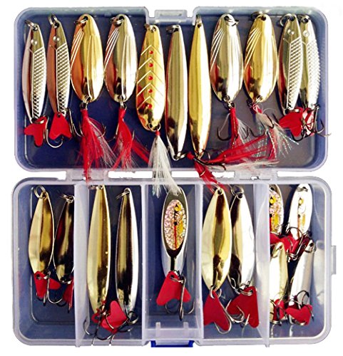 Fishing Lures Metal Spoons Hard Baits 22pcs Set Metal Fishing Lures Spinner Baits Fish Treble Hooks Tackle Salmon Bass