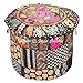 Stylo Culture Indian Floor Ottoman Pouf Cover Round Patchwork Embroidered Pouffe Ottoman Cover Black Cotton Floral Traditional Furniture Footstool Seat Puff Cover (16x16x13)