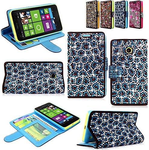Nokia Lumia Case - Cellularvilla Pu Leather Wallet Diamond Design Sparkle Glitter Card Flip Open Pocket Case Cover Pouch For Nokia Lumia 630 (Blue Silver)