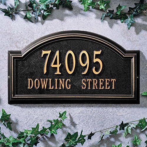 Whitehall Products Providence Arch Address Plaque - Estate Wall Plaque (Two Line Version), Black and Gold Letters - BG