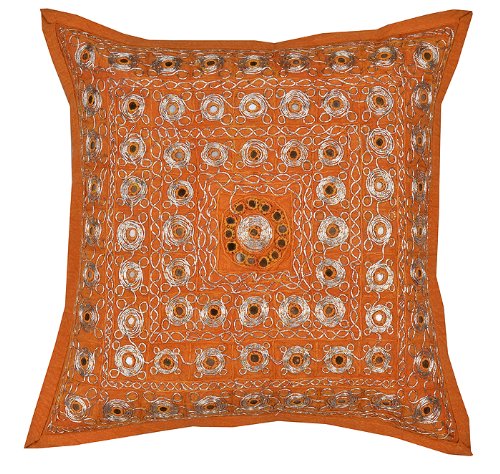 Imagen 2 de Cojín de algodón Cubre con plata Zari & Size Mirror Work 16 x 16 pulgadas Juego de 2 piezas