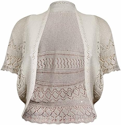 PurpleHanger Women's Knitted Crochet Open Cardigan Bolero Shrug Light Brown 14-16