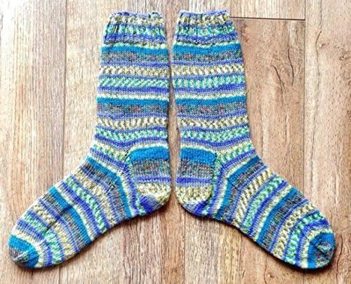 Hand Knit Virgin Wool Unisex Mens/Women's Custom Size Stripy Socks 12 colours
