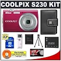 Nikon Coolpix S230 10 Megapixel Digital Camera (Gloss Red) with 3x Optical Zoom + EN-EL10 Battery + 8GB Card + Leather Case + Accessory Kit