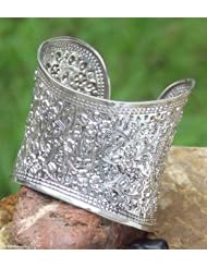 Sterling silver cuff bracelet, Princess - Handcrafted Floral Sterling Silver Cuff Bracelet