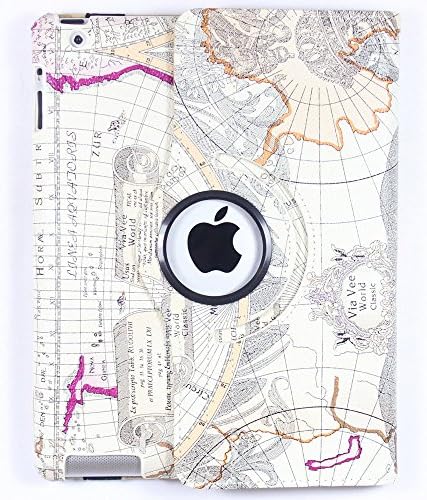 iPad 4 Case, iPad 3 Case, iPad 2 Case, Lanzar Patriots - Pu Leather 360 Rotating ipad 2/3/4 Case Artist Collection - Map World Collection Pattern 21